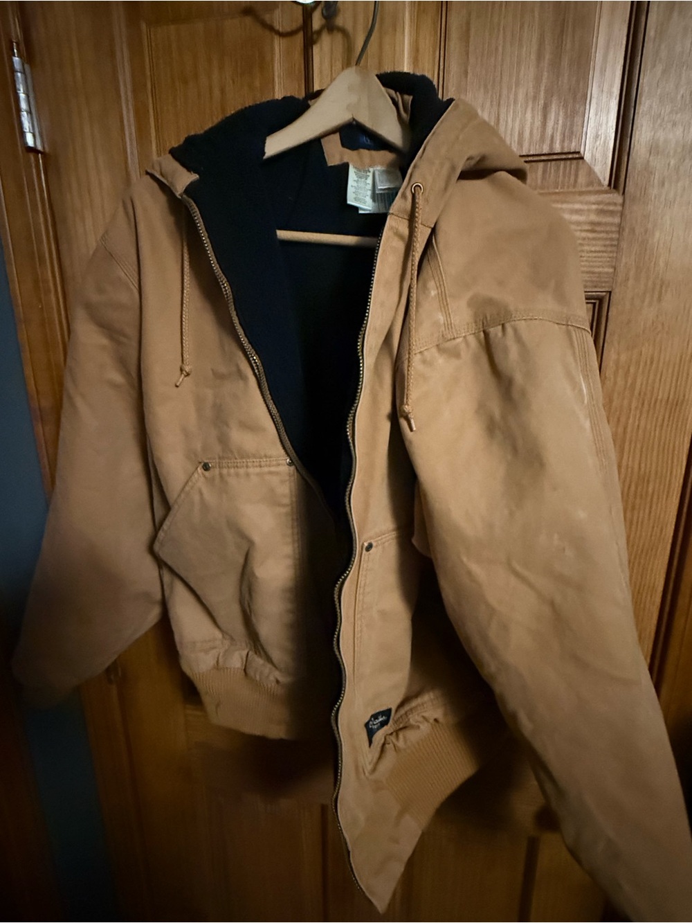 Walls Cotton Canvas Workwear Coat XL Tan Brown Zip Up Hood